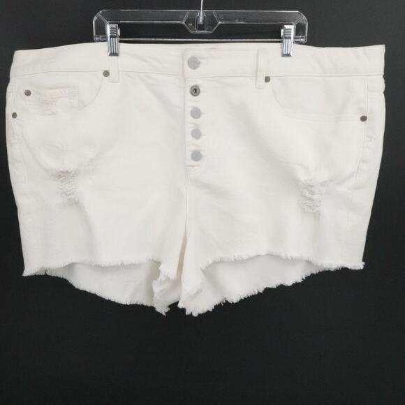 Torrid Shorts Women 26 White Denim Button Fly Raw Hem Distressed Cut Off Summer - Picture 1 of 14